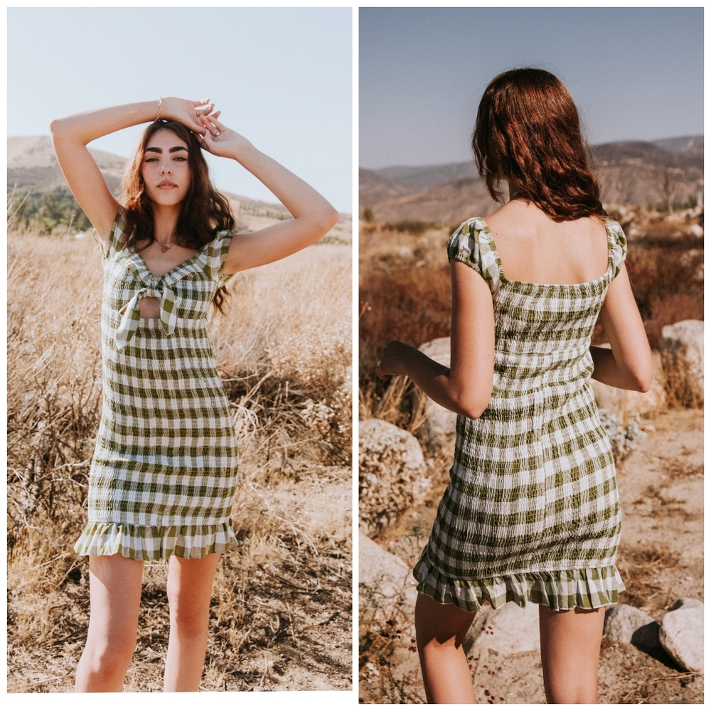 LAST 1❗️PAPERMOON Stitch Fix Vintage Chic Olive Plaid Gingham Dress - Picture 3 of 7